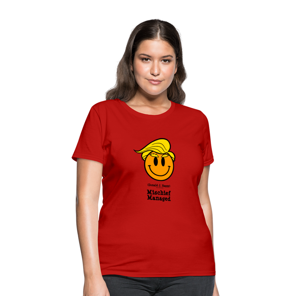 Donald J Happy "Mischief Managed" Women's T-Shirt - red