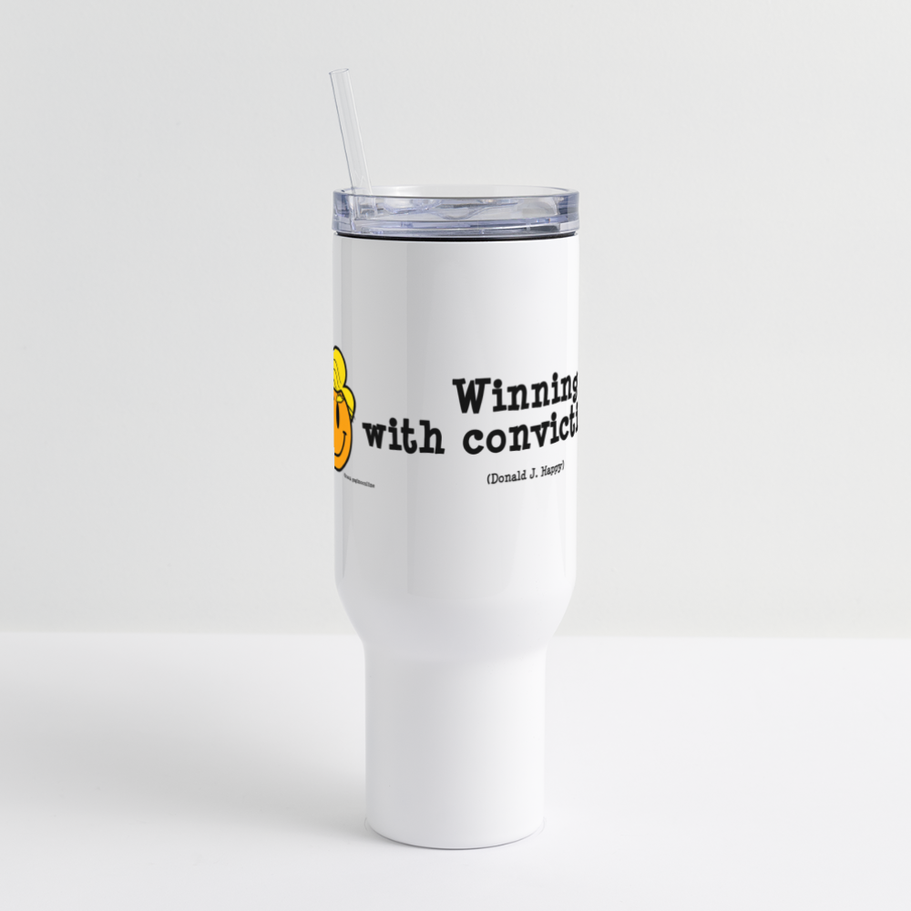 Donald J Happy "Winning With Conviction" 40 oz Travel Tumbler - white