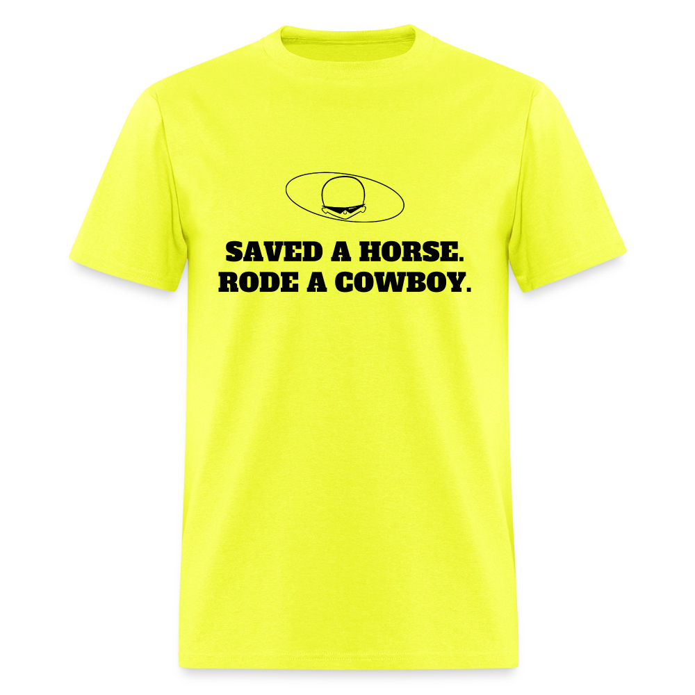 2000s "SAVED A HORSE. RODE A COWBOY" Pop Progeny T-Shirt (Dark on Light) - safety green