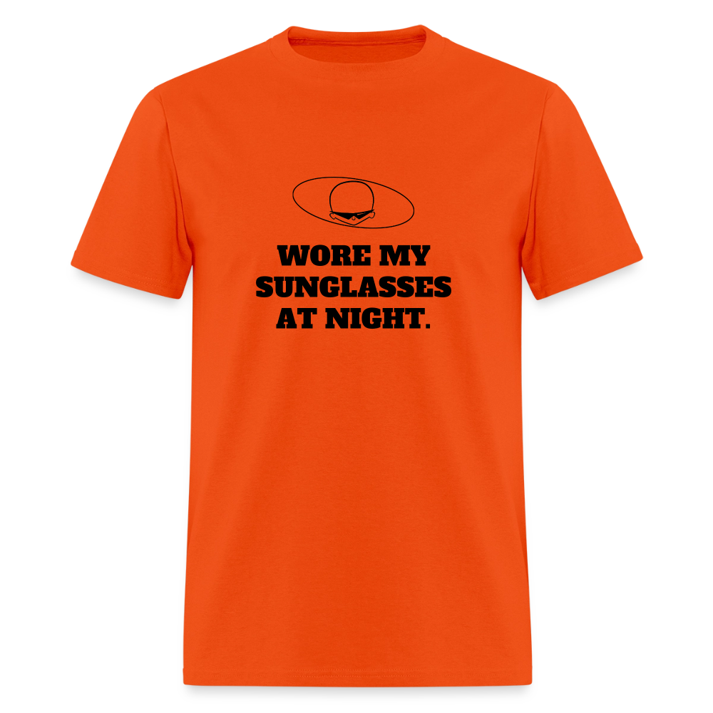 1980s "WORE MY SUNGLASSES AT NIGHT" Pop Progeny T-Shirt (Dark on Light) - orange