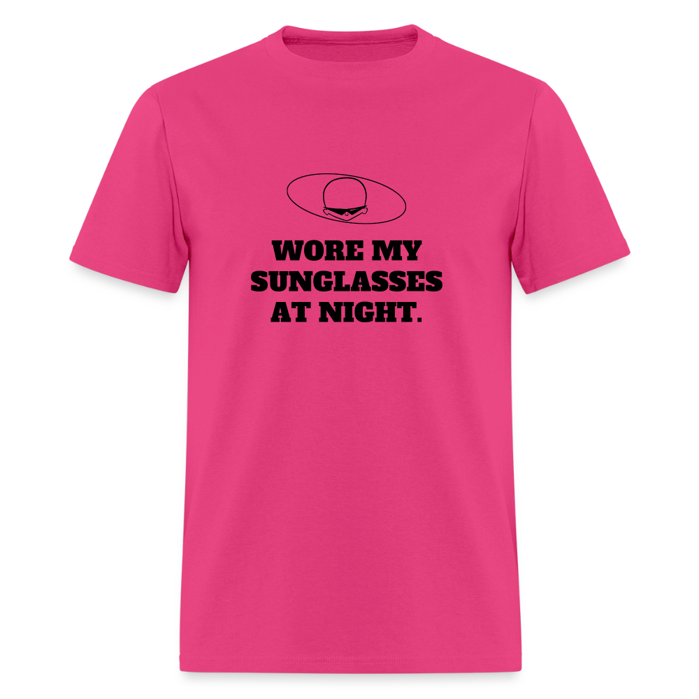 1980s "WORE MY SUNGLASSES AT NIGHT" Pop Progeny T-Shirt (Dark on Light) - fuchsia
