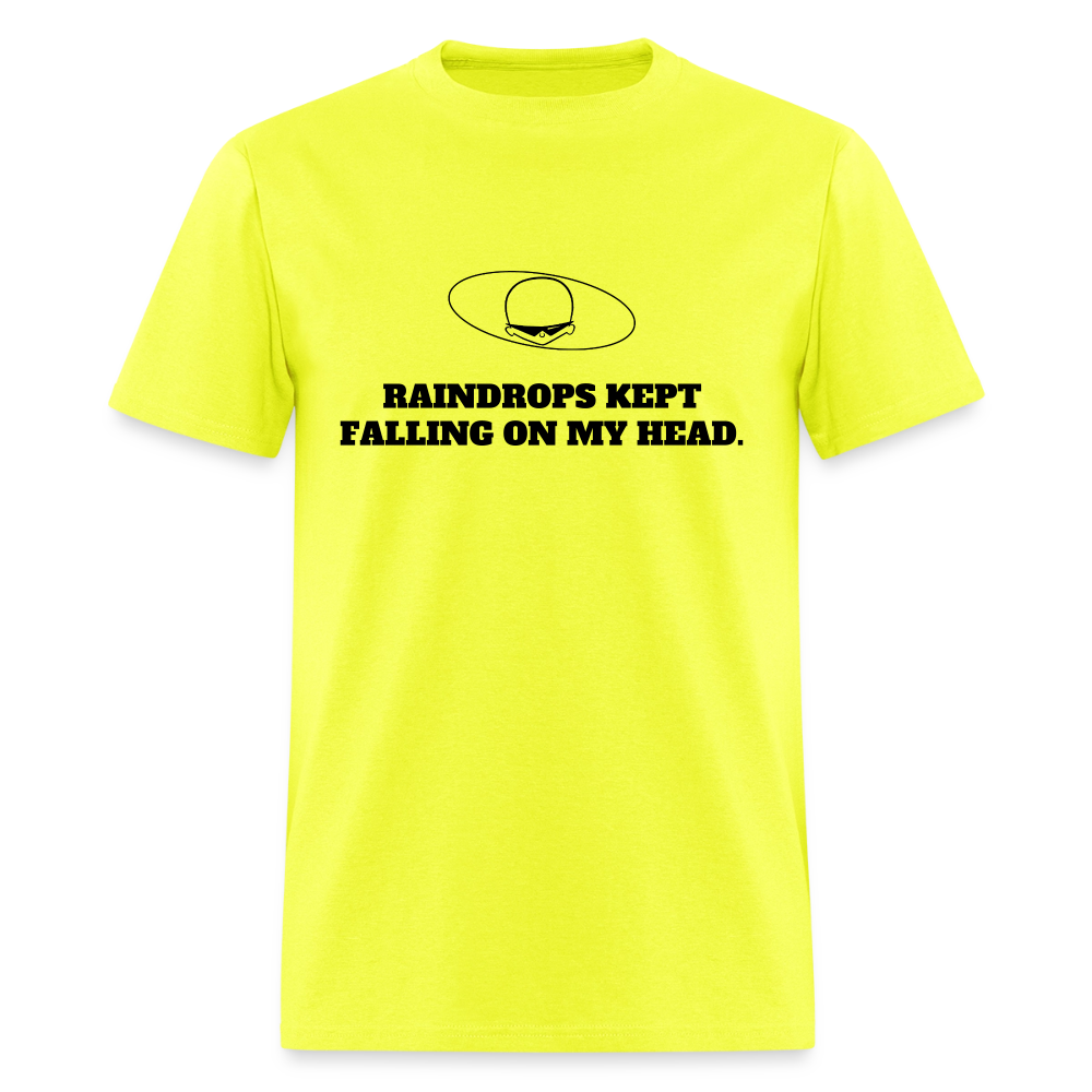 1980s "RAINDROPS KEPT FALLING ON MY HEAD." Pop Progeny T-Shirt (Dark on Light) - safety green