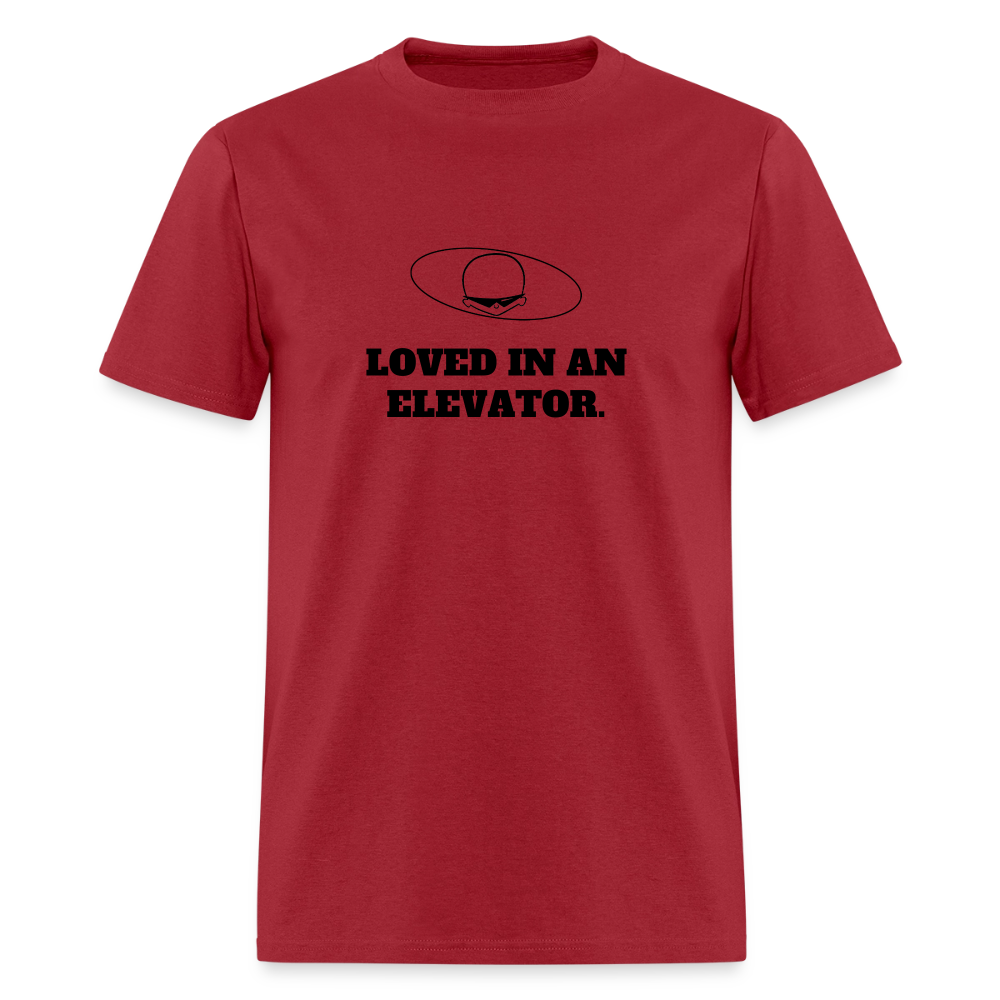 1980s "LOVED IN AN ELEVATOR." Pop Progeny T-Shirt (Dark on Light) - dark red
