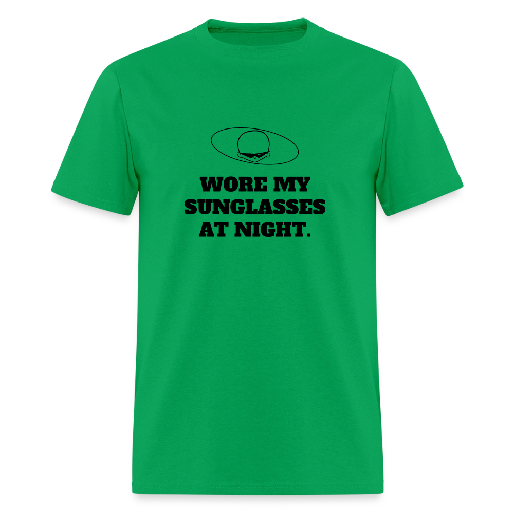 1980s "WORE MY SUNGLASSES AT NIGHT" Pop Progeny T-Shirt (Dark on Light) - bright green