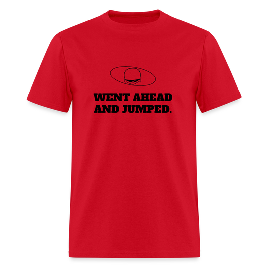 1980s "WENT AHEAD AND JUMPED." Pop Progeny T-Shirt (Dark on Light) - red