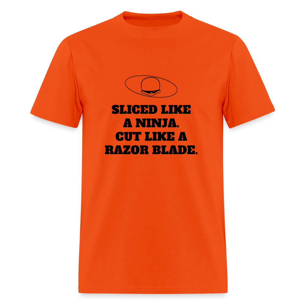 1990s "SLICED LIKE A NINJA. CUT LIKE A RAZOR BLADE." Pop Progeny T-Shirt (Dark on Light) - orange