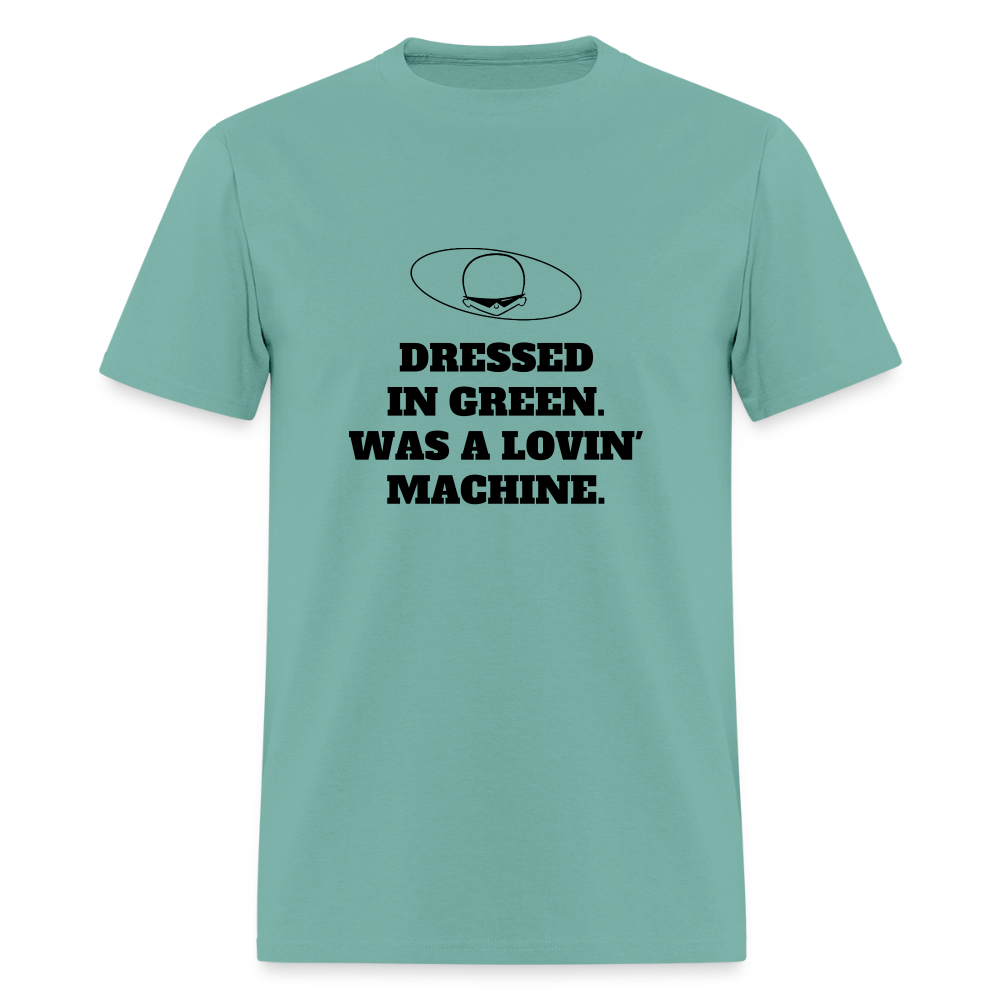 1960s "DRESSED IN GREEN. WAS A LOVIN' MACHINE." Pop Progeny T-Shirt (Dark on Light) - aquatic