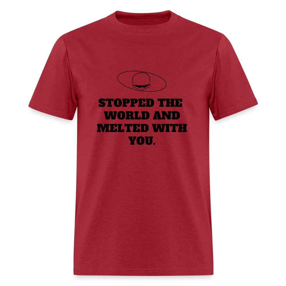 1980s "STOPPED THE WORLD AND MELTED WITH YOU." Pop Progeny T-Shirt (Dark on Light) - true red