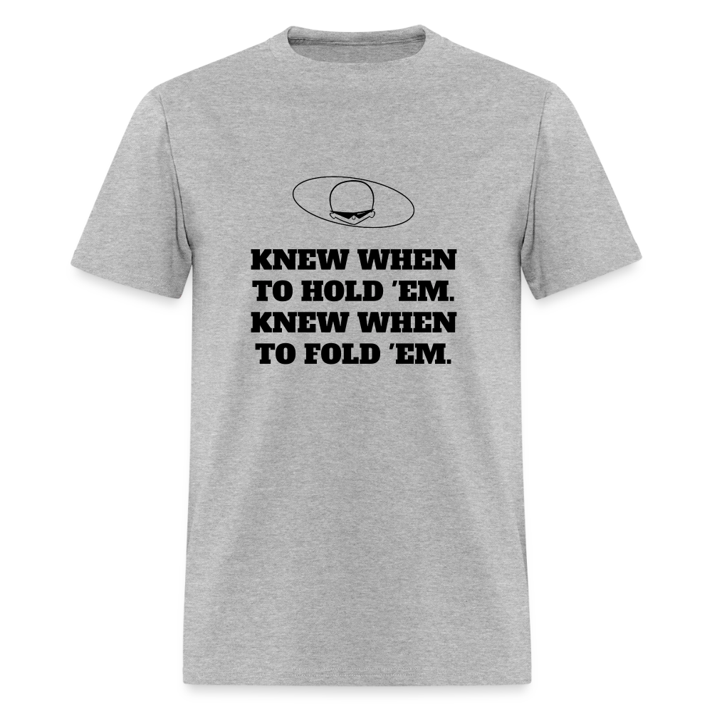 1980s "KNEW WHEN TO HOLD 'EM." Pop Progeny T-Shirt (Dark on Light) - heather gray