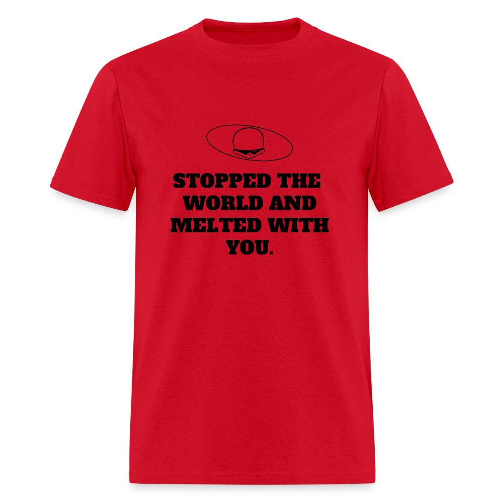 1980s "STOPPED THE WORLD AND MELTED WITH YOU." Pop Progeny T-Shirt (Dark on Light) - red