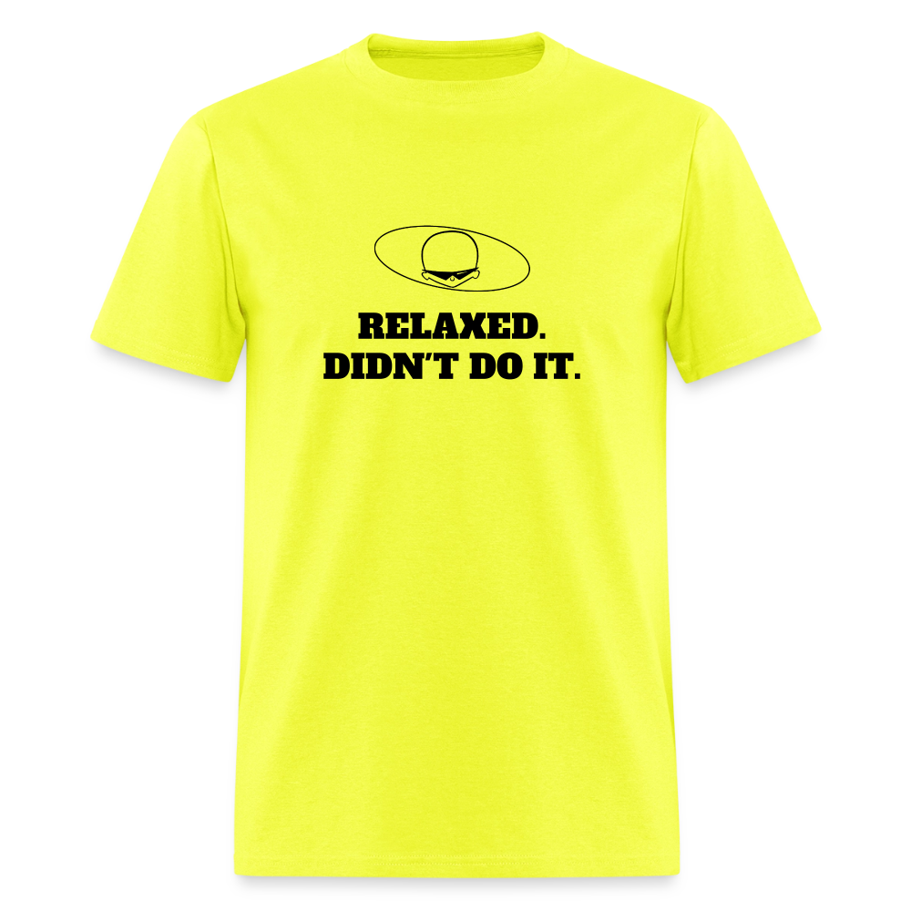 1980s "RELAXED. DIDN'T DO IT." Pop Progeny T-Shirt (Dark on Light) - safety green