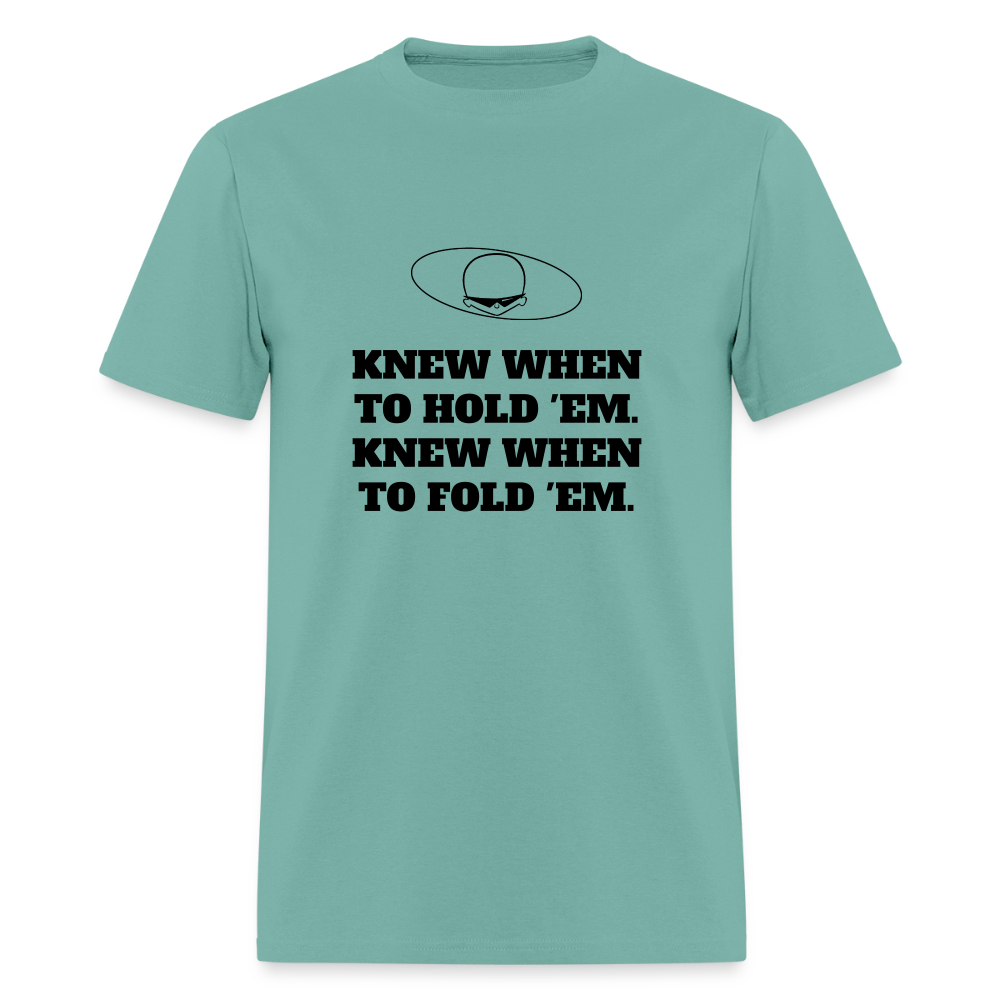 1980s "KNEW WHEN TO HOLD 'EM." Pop Progeny T-Shirt (Dark on Light) - aquatic