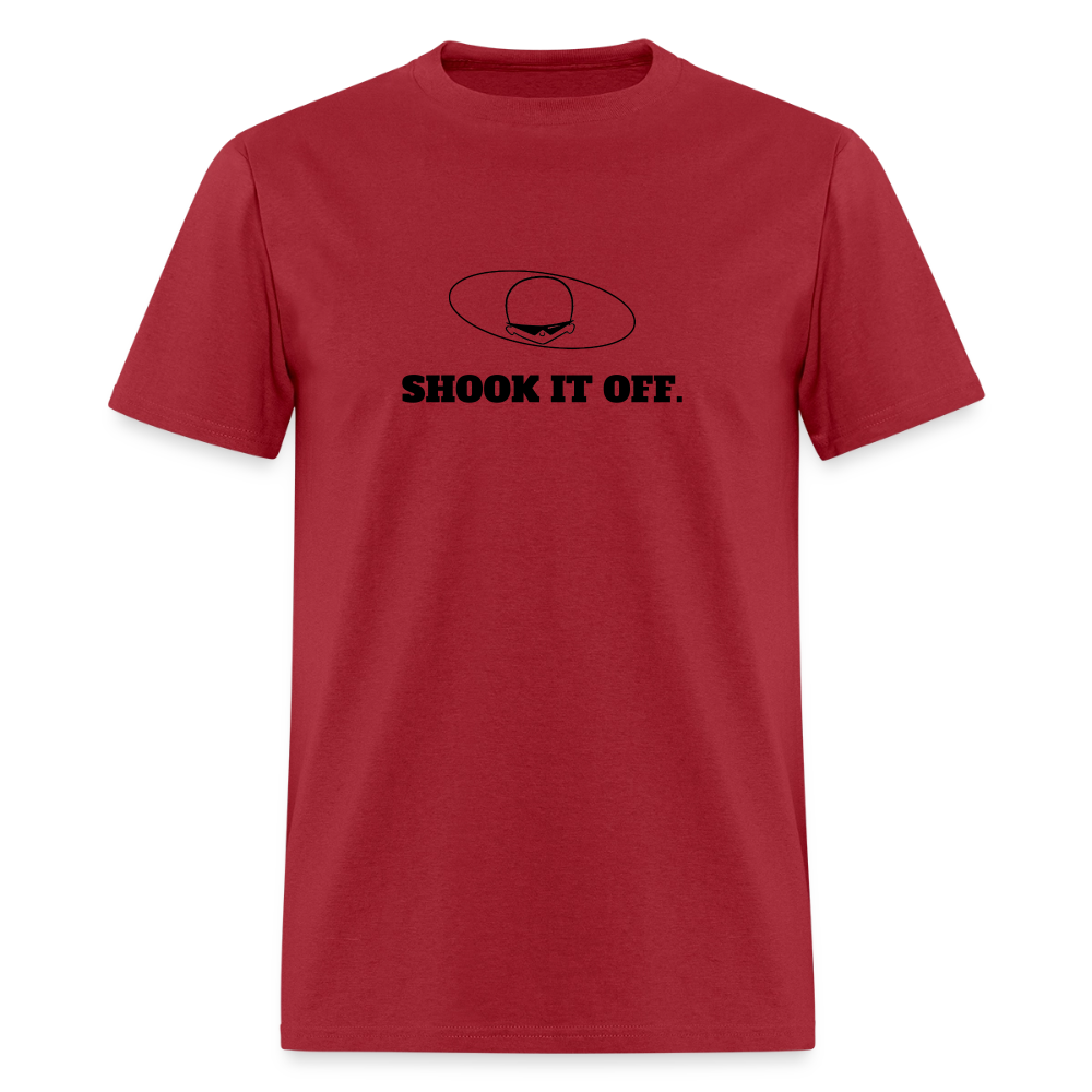 2010s "SHOOK IT OFF." Pop Progeny T-Shirt (Dark on Light) - dark red