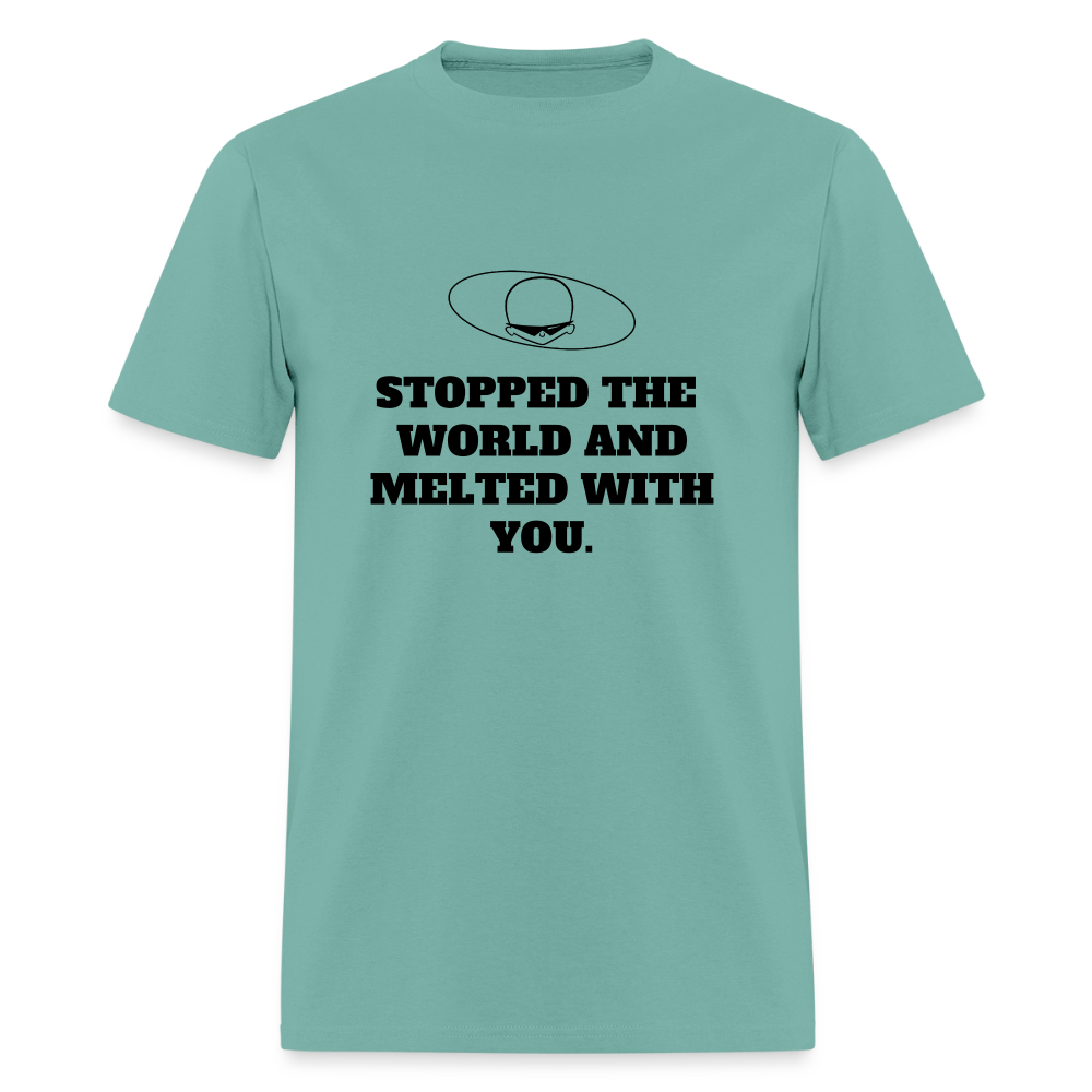 1980s "STOPPED THE WORLD AND MELTED WITH YOU." Pop Progeny T-Shirt (Dark on Light) - aquatic