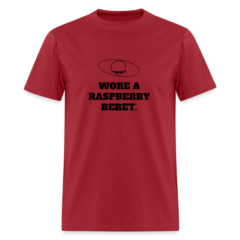 1980s "WORE A RASPBERRY BERET." Pop Progeny T-Shirt (Dark on Light) - true red