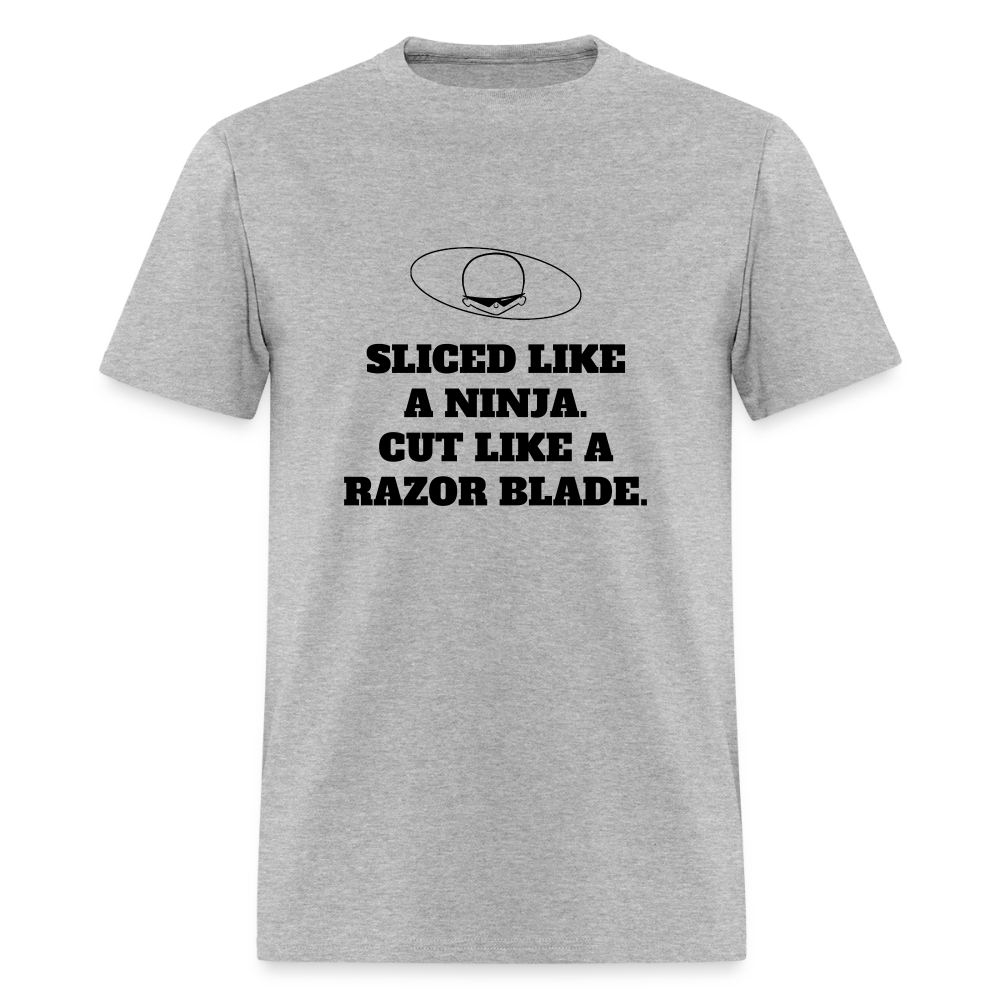 1990s "SLICED LIKE A NINJA. CUT LIKE A RAZOR BLADE." Pop Progeny T-Shirt (Dark on Light) - heather gray