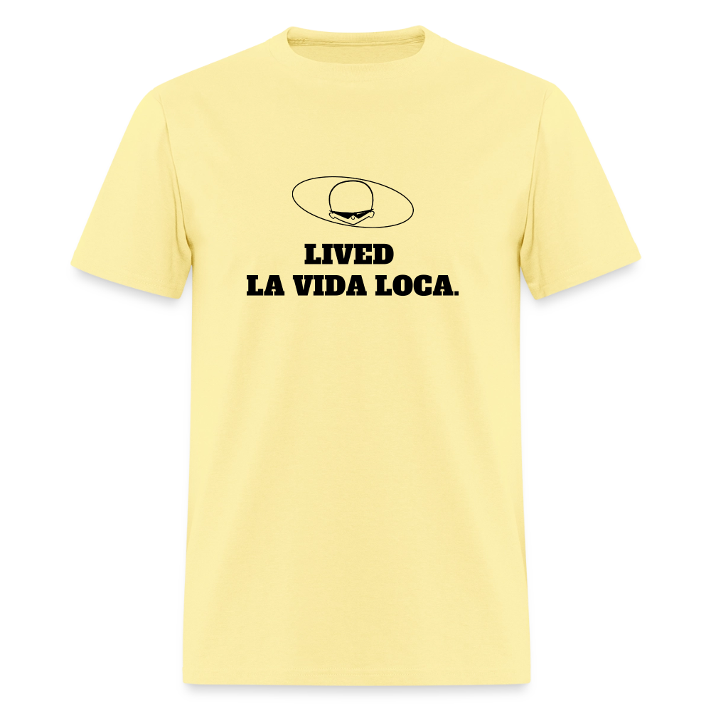 1990s "LIVED LA VIDA LOCA." Pop Progeny T-Shirt (Dark on Light) - cornsilk