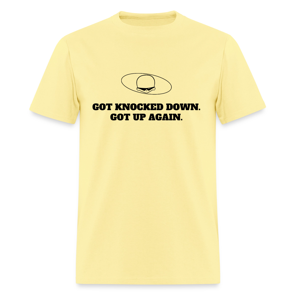1980s "GOT KNOCKED DOWN." Pop Progeny T-Shirt (Dark on Light) - cornsilk