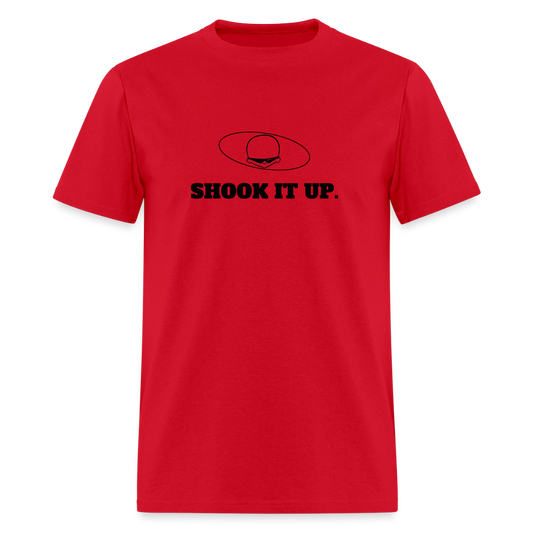 1980s "SHOOK IT UP." Pop Progeny T-Shirt (Dark on Light) - red