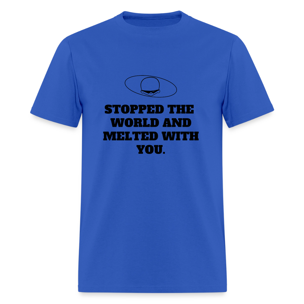 1980s "STOPPED THE WORLD AND MELTED WITH YOU." Pop Progeny T-Shirt (Dark on Light) - royal blue