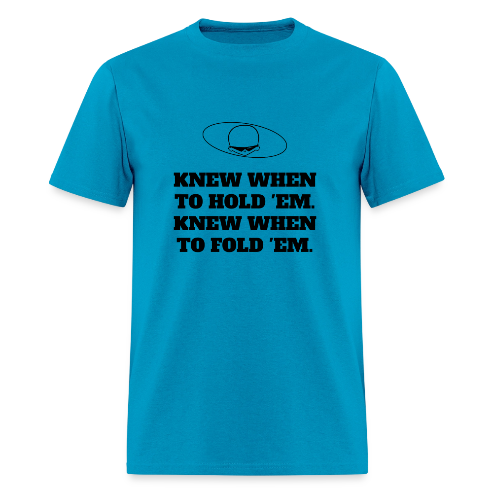 1980s "KNEW WHEN TO HOLD 'EM." Pop Progeny T-Shirt (Dark on Light) - turquoise