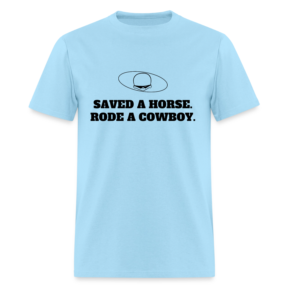 2000s "SAVED A HORSE. RODE A COWBOY" Pop Progeny T-Shirt (Dark on Light) - powder blue