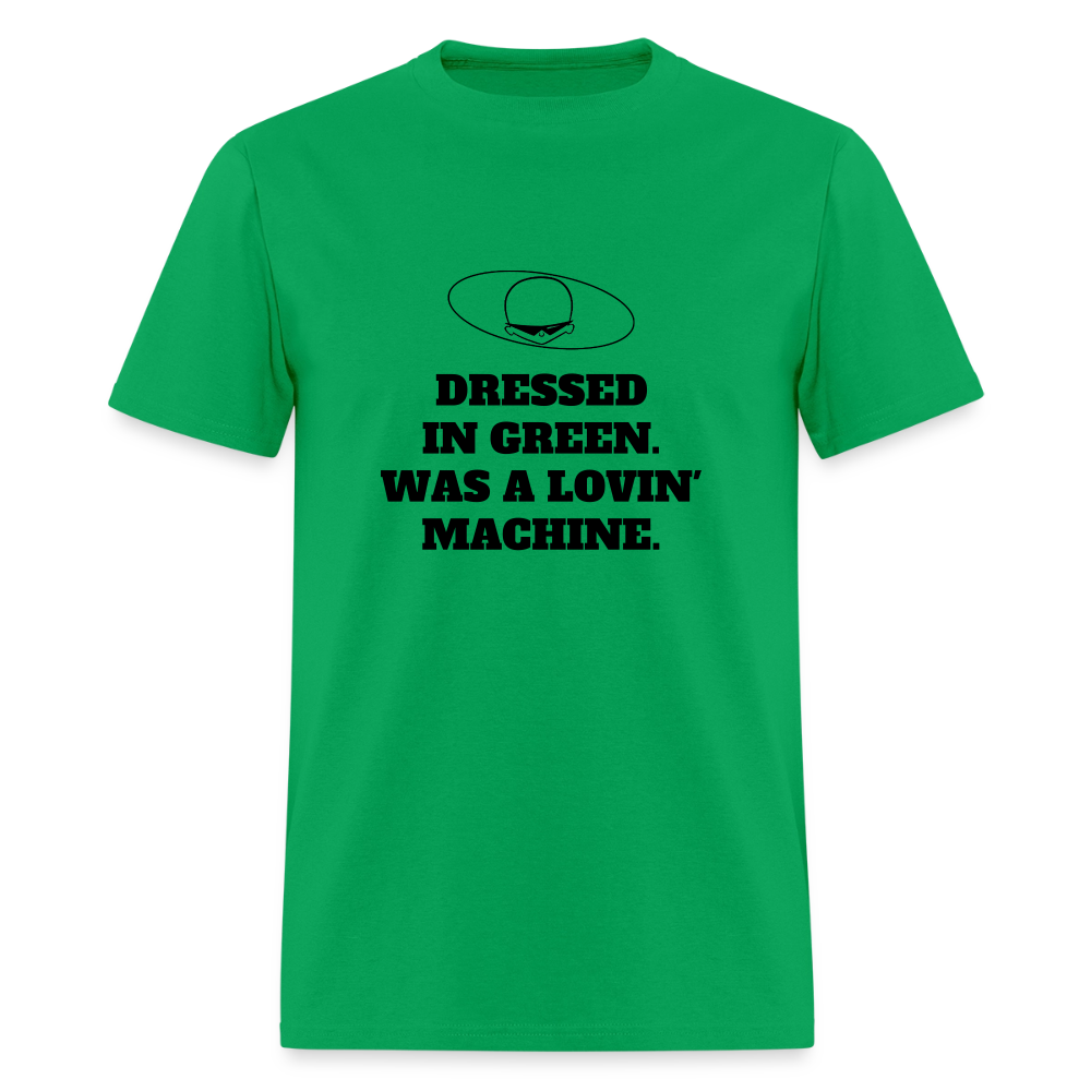 1960s "DRESSED IN GREEN. WAS A LOVIN' MACHINE." Pop Progeny T-Shirt (Dark on Light) - bright green