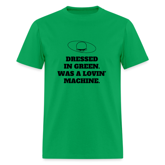 1960s "DRESSED IN GREEN. WAS A LOVIN' MACHINE." Pop Progeny T-Shirt (Dark on Light) - bright green