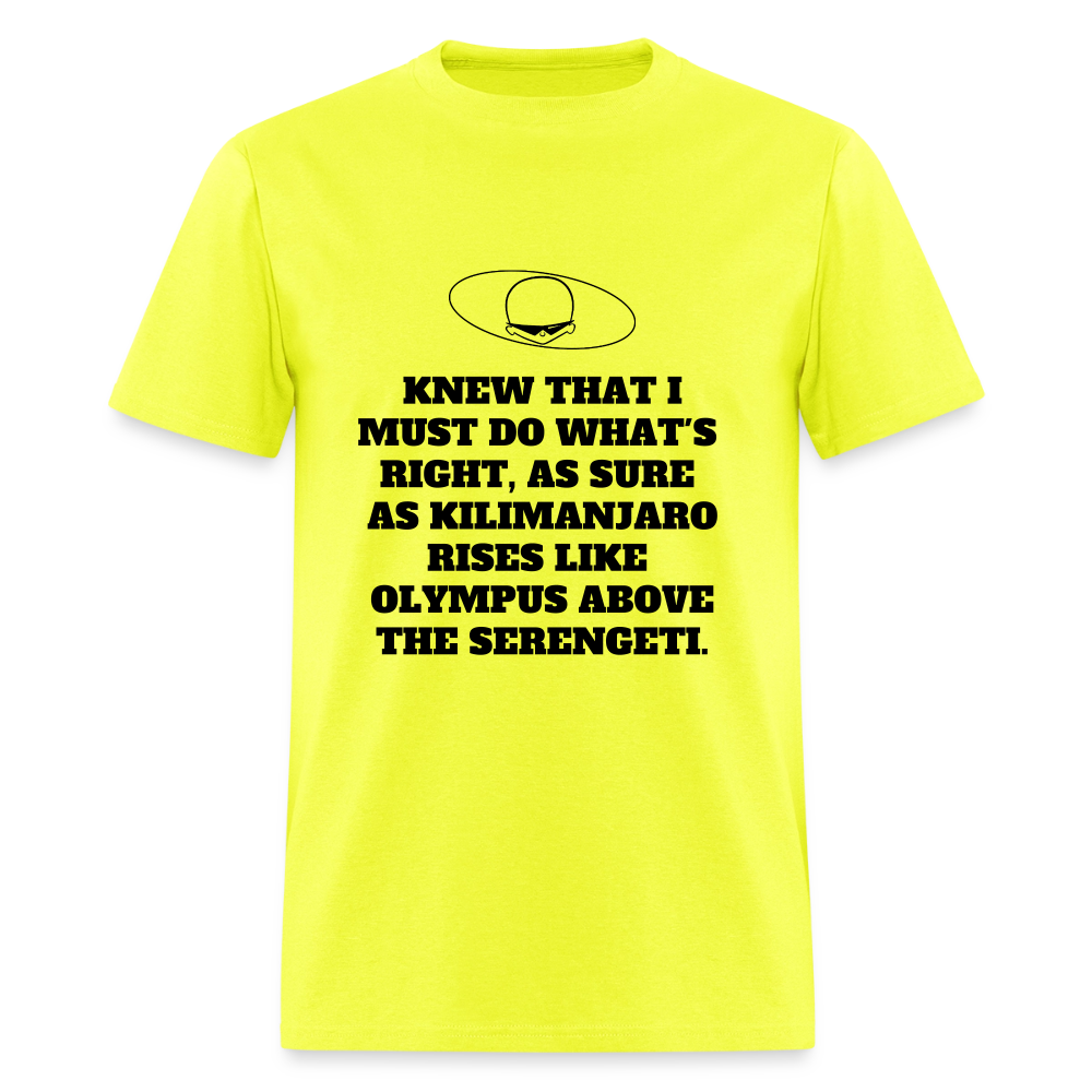 1980s "OLYMPUS ABOVE THE SERENGETI." Pop Progeny T-Shirt (Dark on Light) - safety green