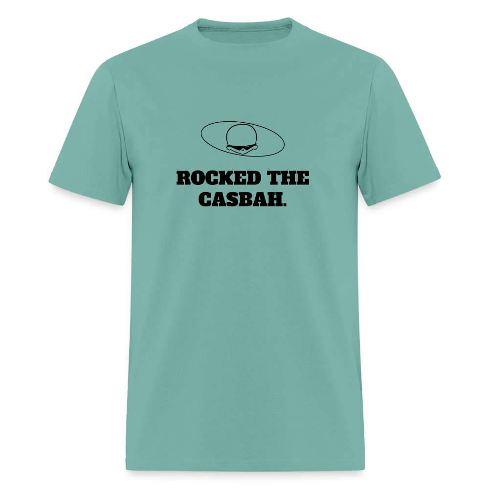 1980s "ROCKED THE CASBAH." Pop Progeny T-Shirt (Dark on Light) - aquatic