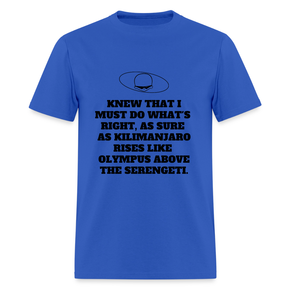1980s "OLYMPUS ABOVE THE SERENGETI." Pop Progeny T-Shirt (Dark on Light) - royal blue