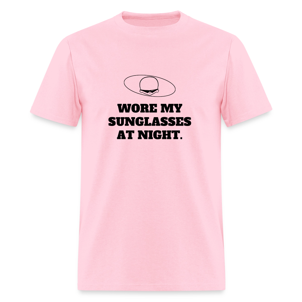 1980s "WORE MY SUNGLASSES AT NIGHT" Pop Progeny T-Shirt (Dark on Light) - pink