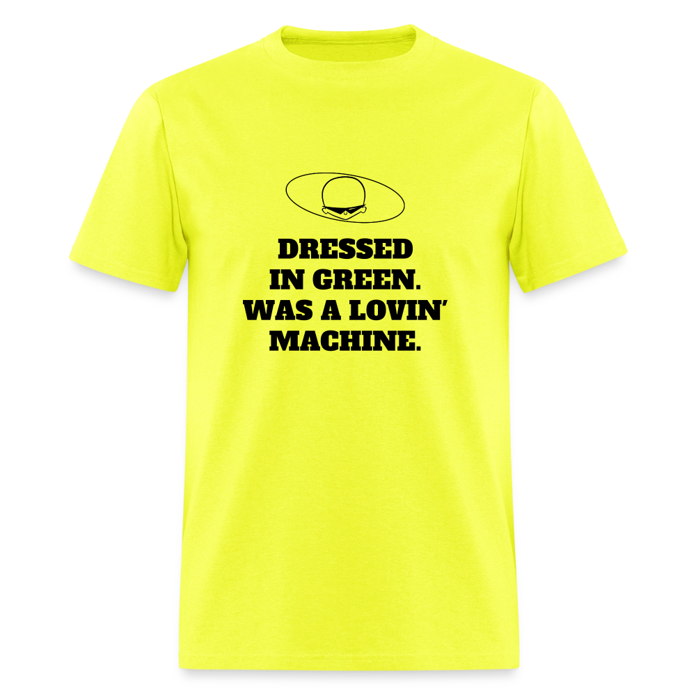 1960s "DRESSED IN GREEN. WAS A LOVIN' MACHINE." Pop Progeny T-Shirt (Dark on Light) - safety green