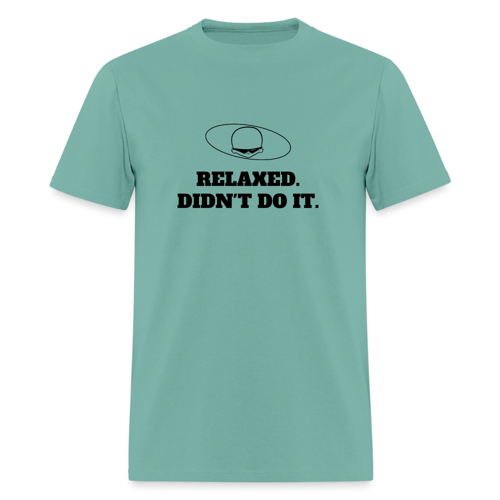 1980s "RELAXED. DIDN'T DO IT." Pop Progeny T-Shirt (Dark on Light) - aquatic