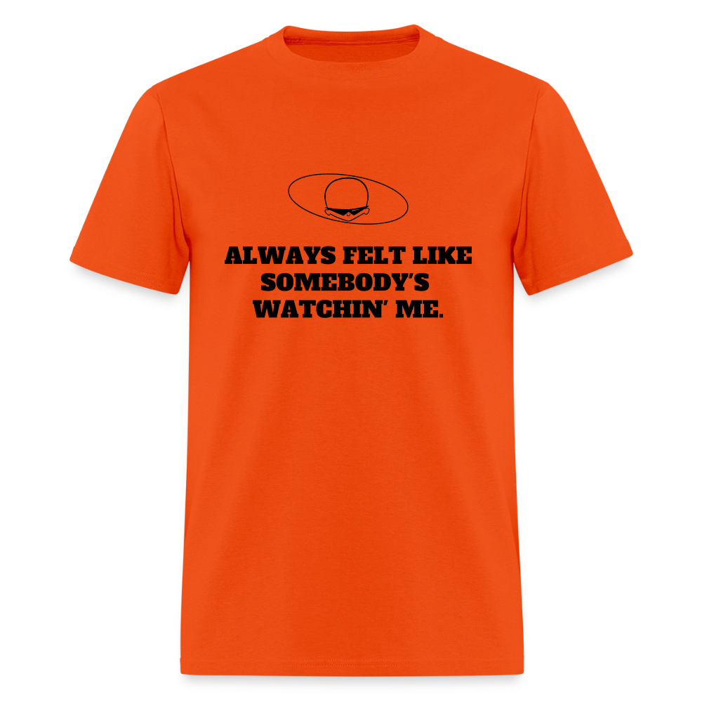 1980s "ALWAYS FELT LIKE SOMEBODY'S WATCHIN' ME." Pop Progeny T-Shirt (Dark on Light) - orange