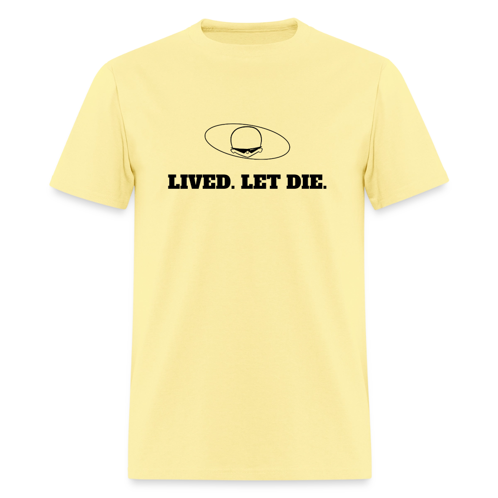 1970s "LIVED. LET DIE." Pop Progeny T-Shirt (Dark on Light) - cornsilk