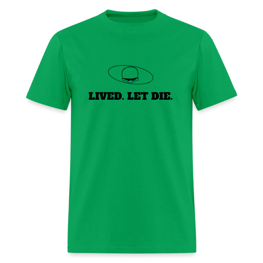 1970s "LIVED. LET DIE." Pop Progeny T-Shirt (Dark on Light) - bright green