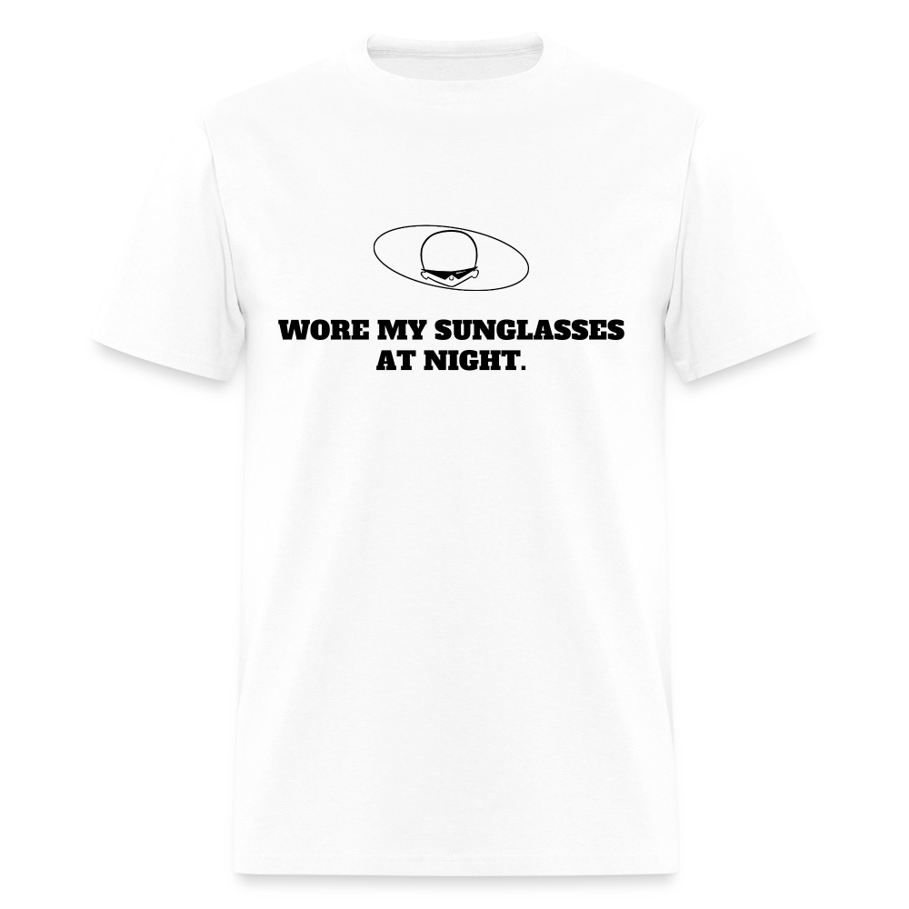 1980s "WORE MY SUNGLASSES AT NIGHT" Pop Progeny T-Shirt (Dark on Light) - white