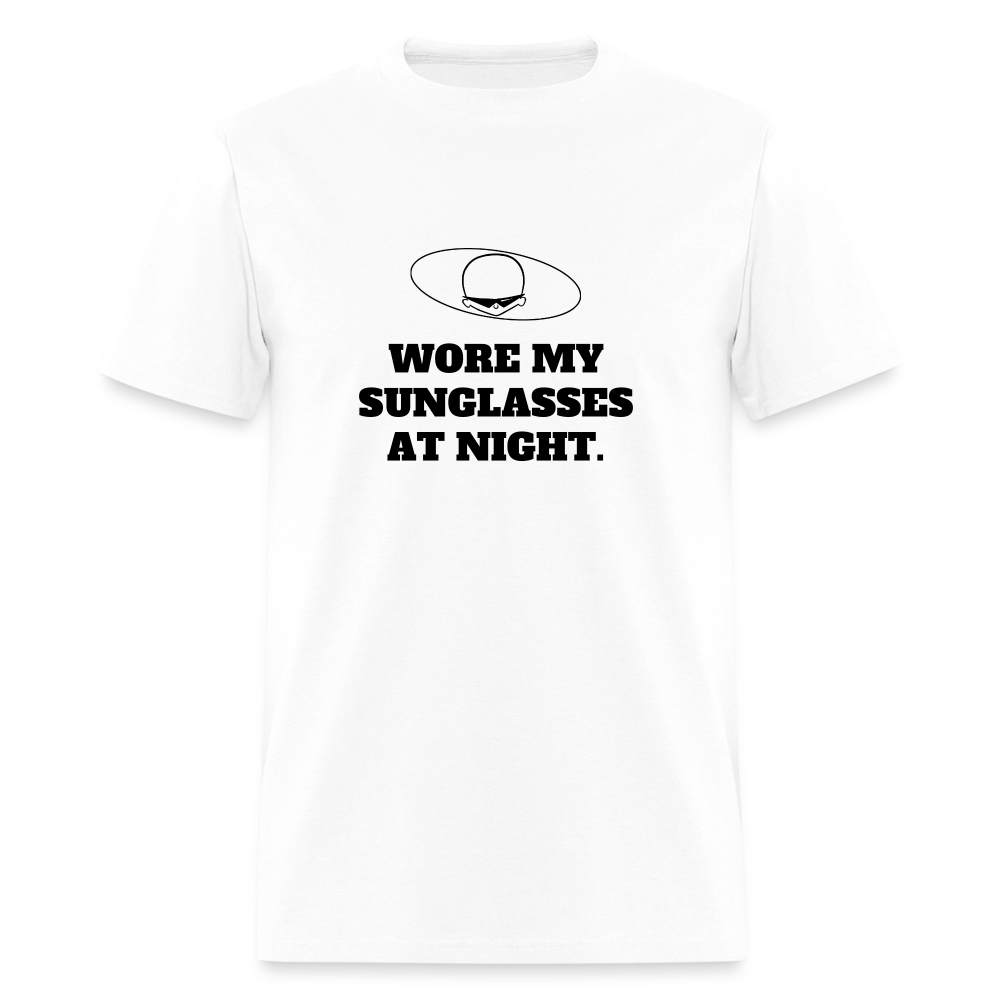 1980s "WORE MY SUNGLASSES AT NIGHT" Pop Progeny T-Shirt (Dark on Light) - white
