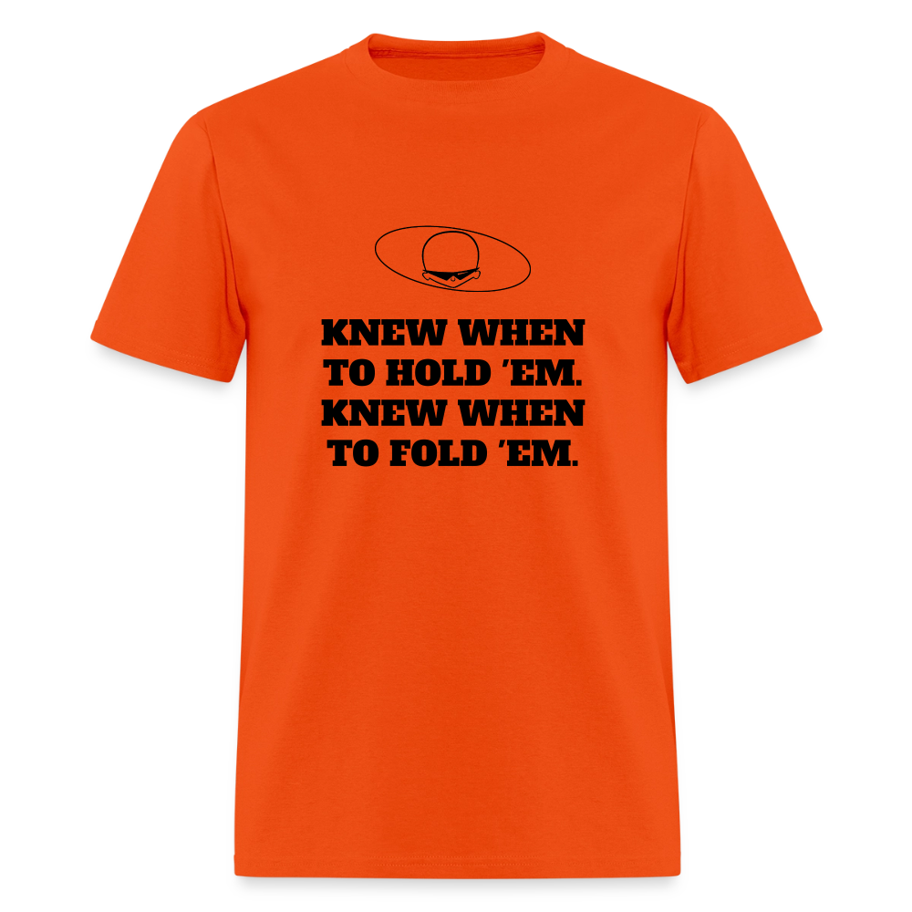 1980s "KNEW WHEN TO HOLD 'EM." Pop Progeny T-Shirt (Dark on Light) - orange