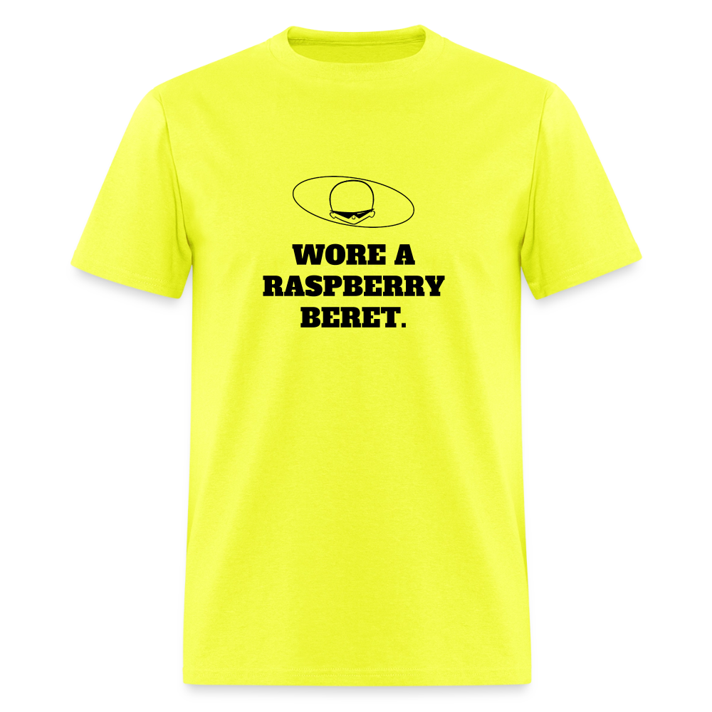 1980s "WORE A RASPBERRY BERET." Pop Progeny T-Shirt (Dark on Light) - safety green
