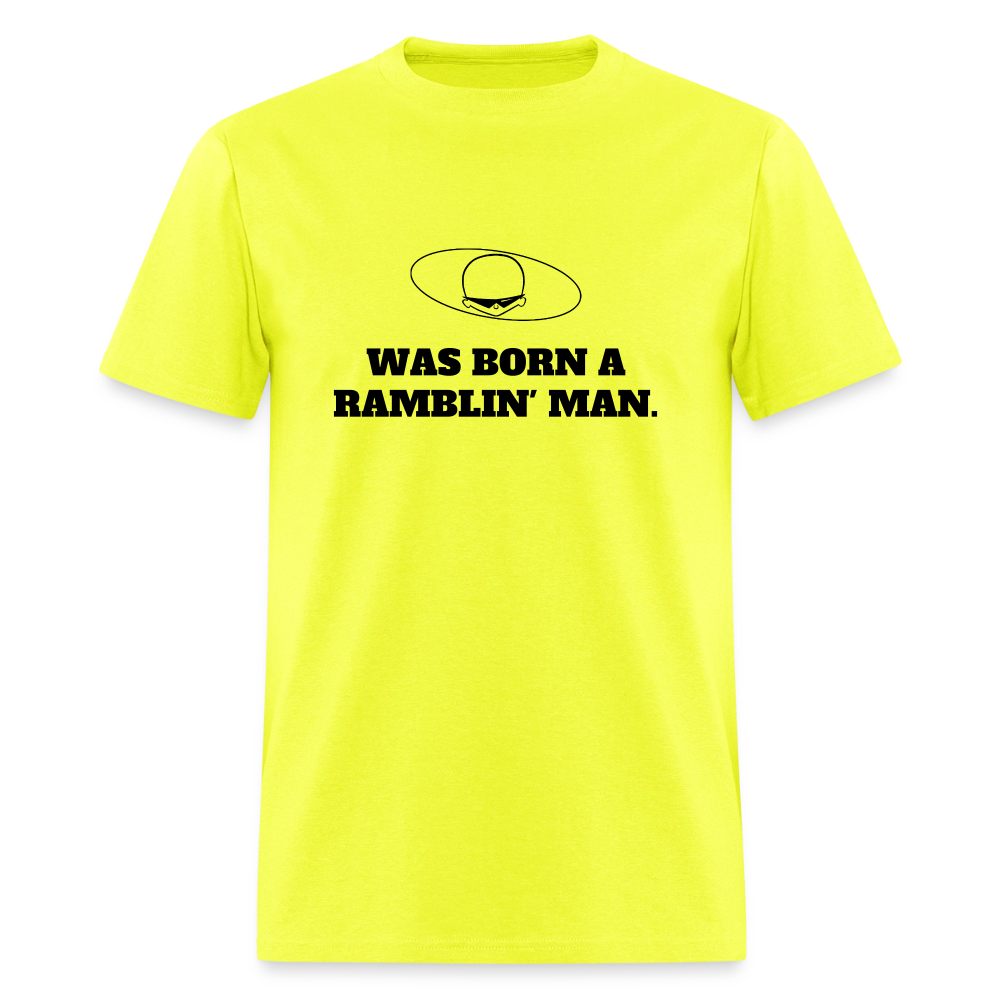 1970s "WAS BORN A RAMBLIN' MAN." Pop Progeny T-Shirt (Dark on Light) - safety green