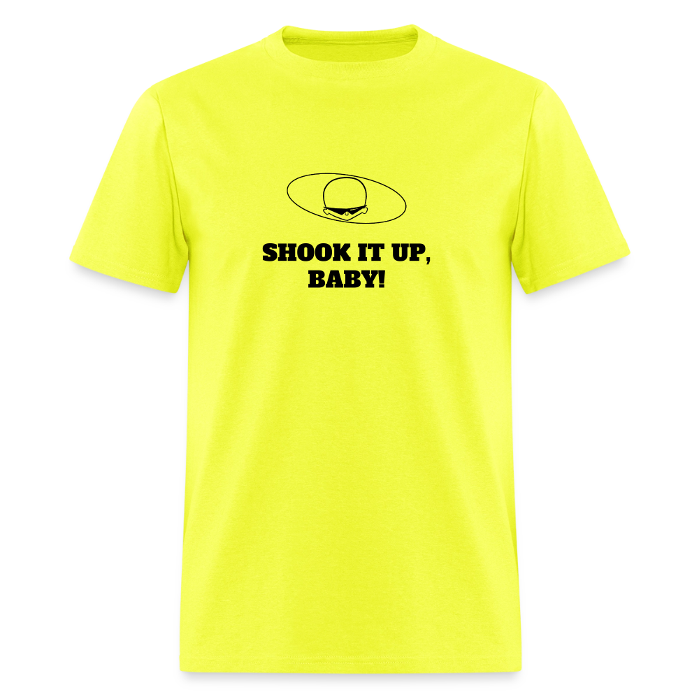 1960s "SHOOK IT UP, BABY." Pop Progeny T-Shirt (Dark on Light) - safety green