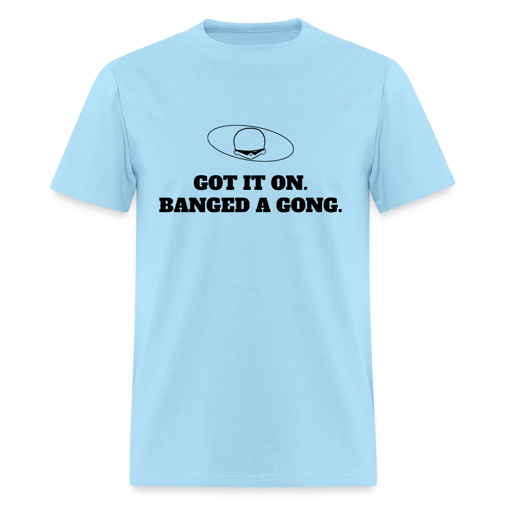 1980s "GOT IT ON. BANGED A GONG." Pop Progeny T-Shirt (Dark on Light) - powder blue