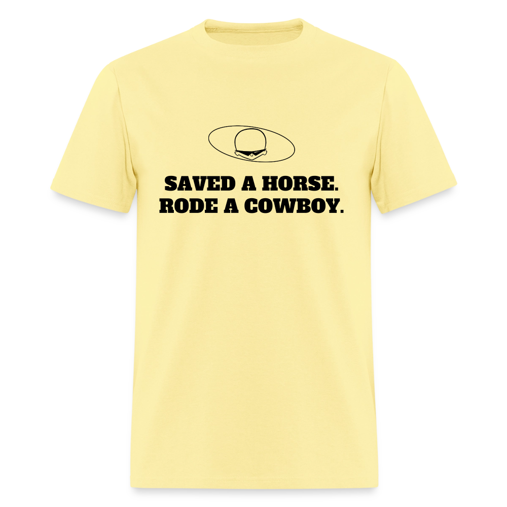 2000s "SAVED A HORSE. RODE A COWBOY" Pop Progeny T-Shirt (Dark on Light) - cornsilk