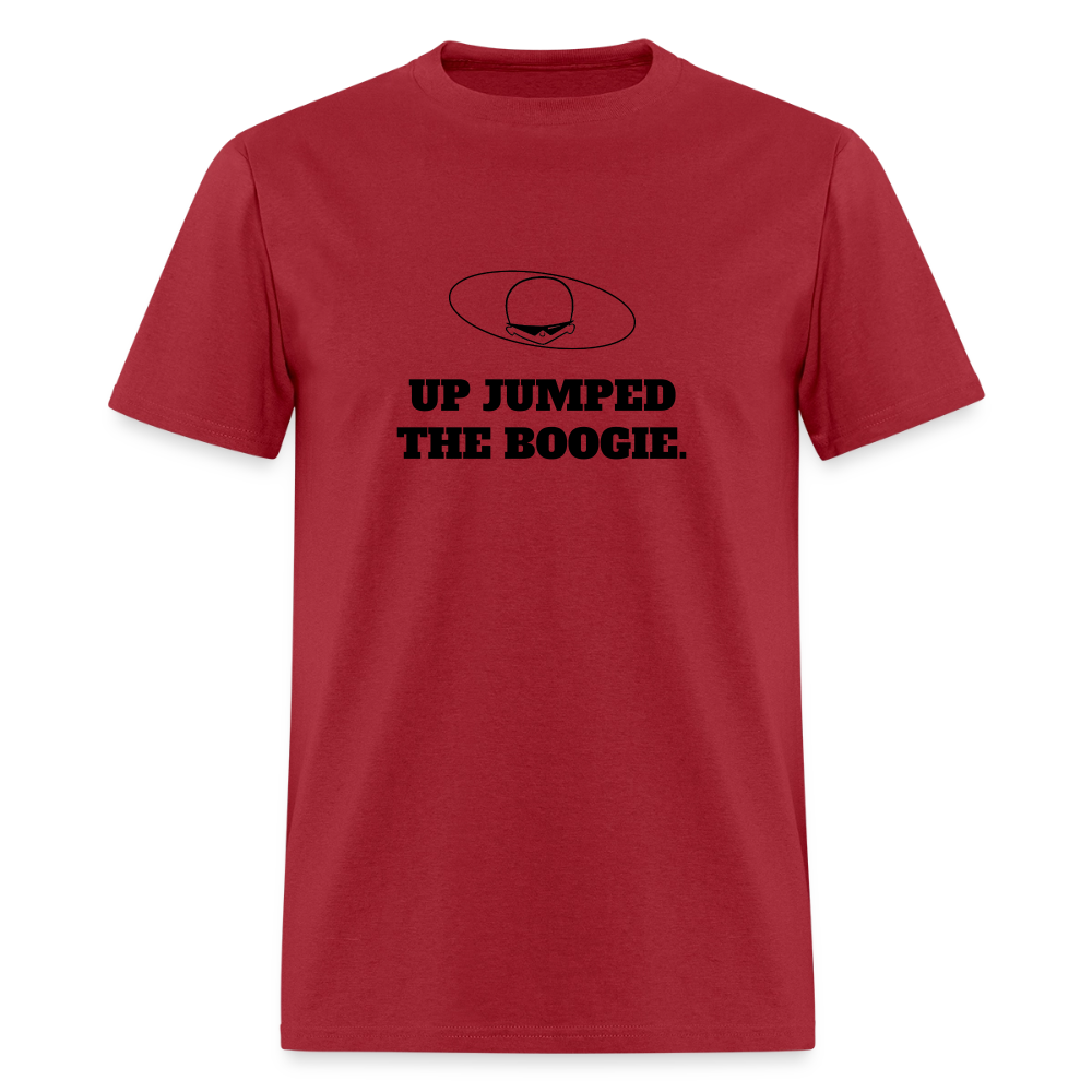 1970s "UP JUMPED THE BOOGIE." Pop Progeny T-Shirt (Dark on Light) - dark red