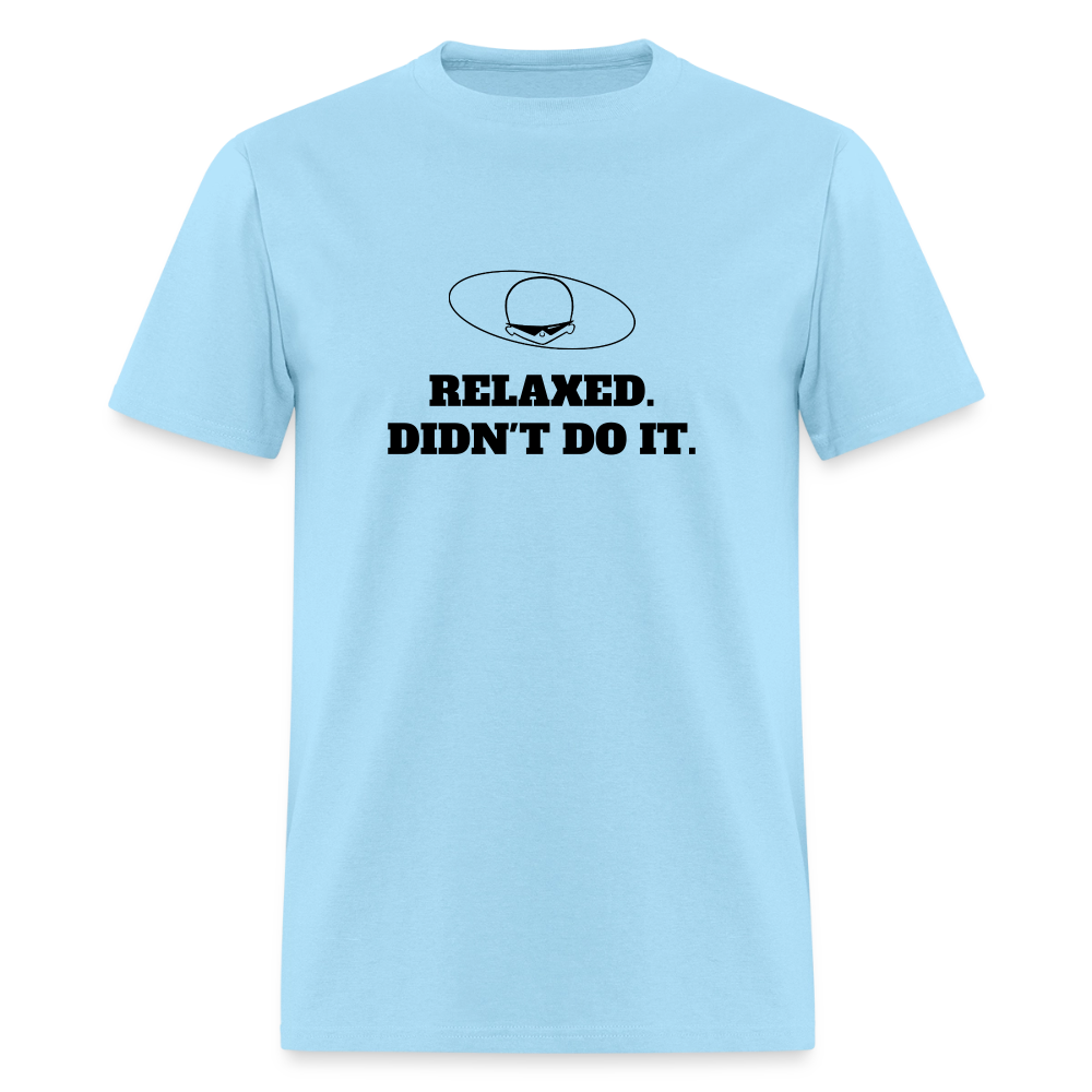 1980s "RELAXED. DIDN'T DO IT." Pop Progeny T-Shirt (Dark on Light) - powder blue