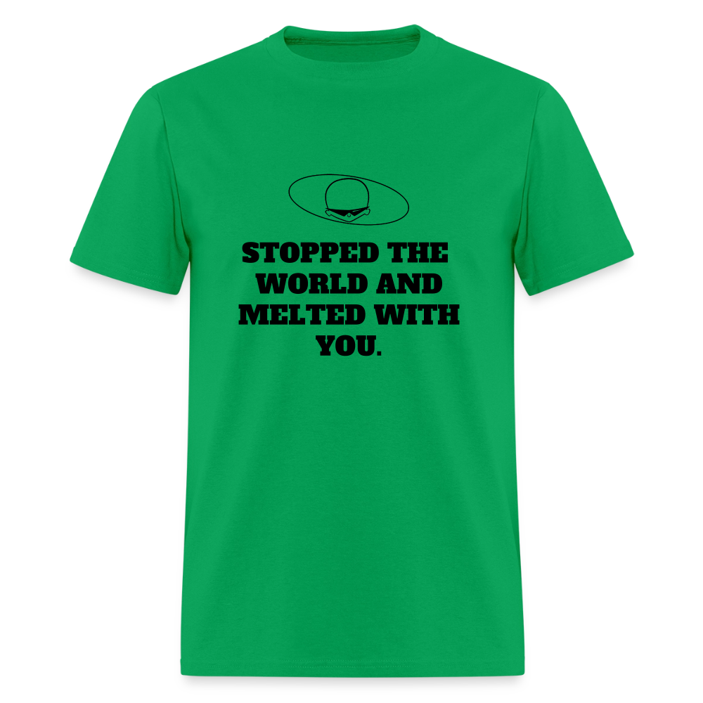 1980s "STOPPED THE WORLD AND MELTED WITH YOU." Pop Progeny T-Shirt (Dark on Light) - bright green