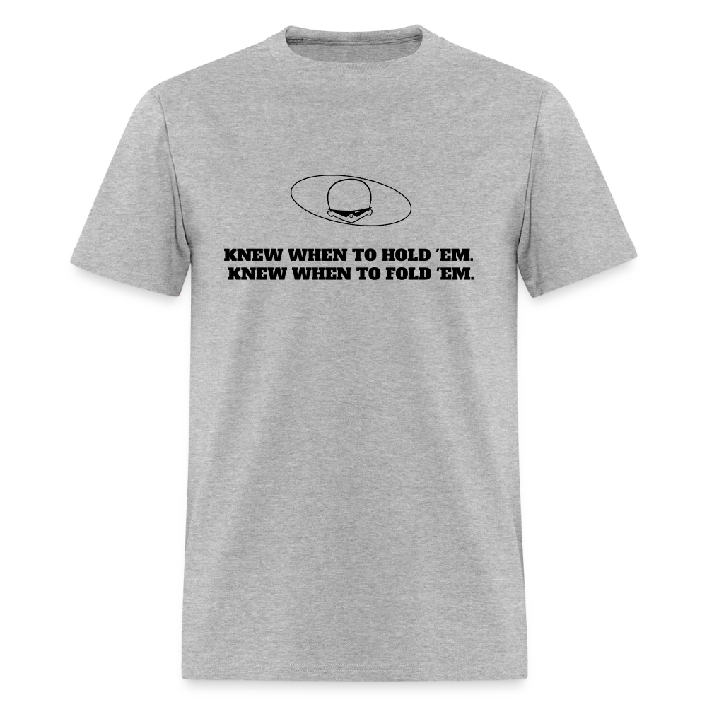 1980s "KNEW WHEN TO HOLD 'EM." Pop Progeny T-Shirt (Dark on Light) - heather gray