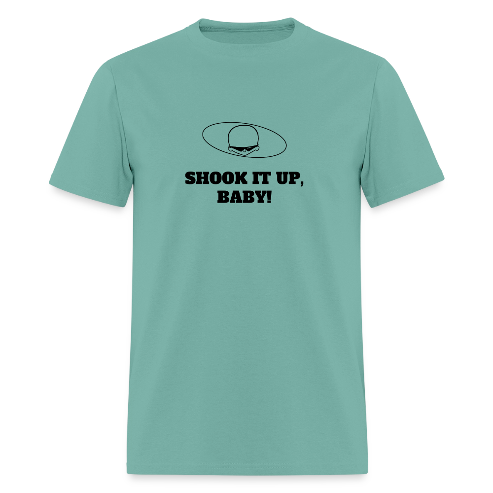1960s "SHOOK IT UP, BABY." Pop Progeny T-Shirt (Dark on Light) - aquatic